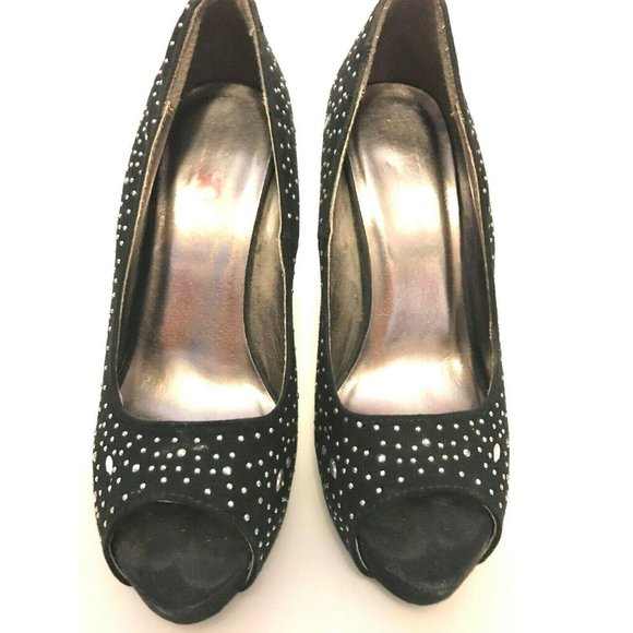 Bongo Fame sz 6 stiletto metallic studs black sued - Picture 2 of 12